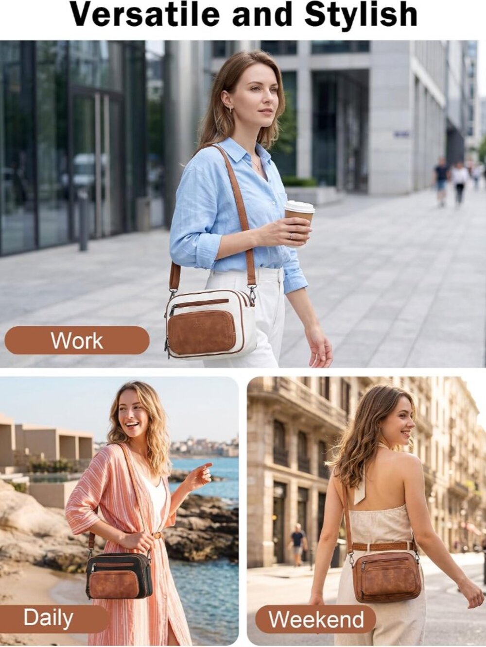 Crossbody Bags for Women Multi-pocket Leather Crossbody Purses, Designer Shoulde - Picture 2 of 9